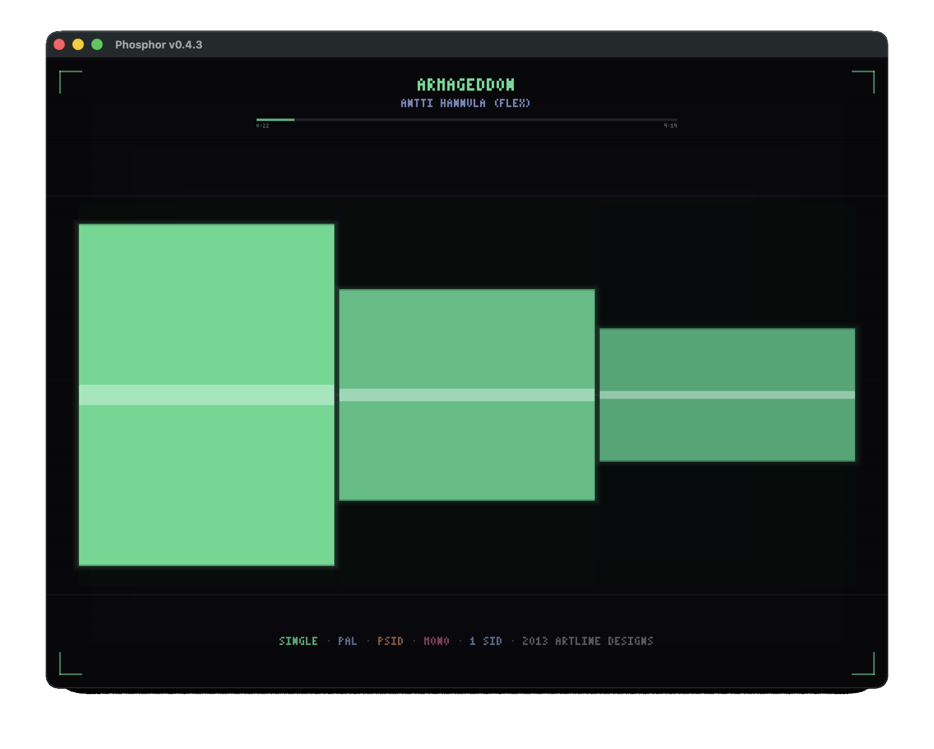 Phosphor playing a SID file with the tracker visualiser